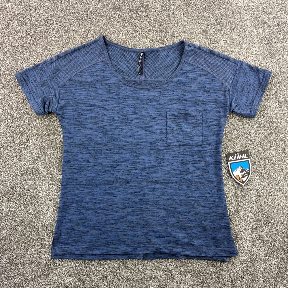 NWT KUHL Lin Shirt Women's Small‎ Blue Melange Jersey Waffle Knit Pocket T Shirt